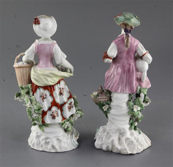 A pair of Derby pastoral figures, c. 1760, h. 22.5cm, small losses